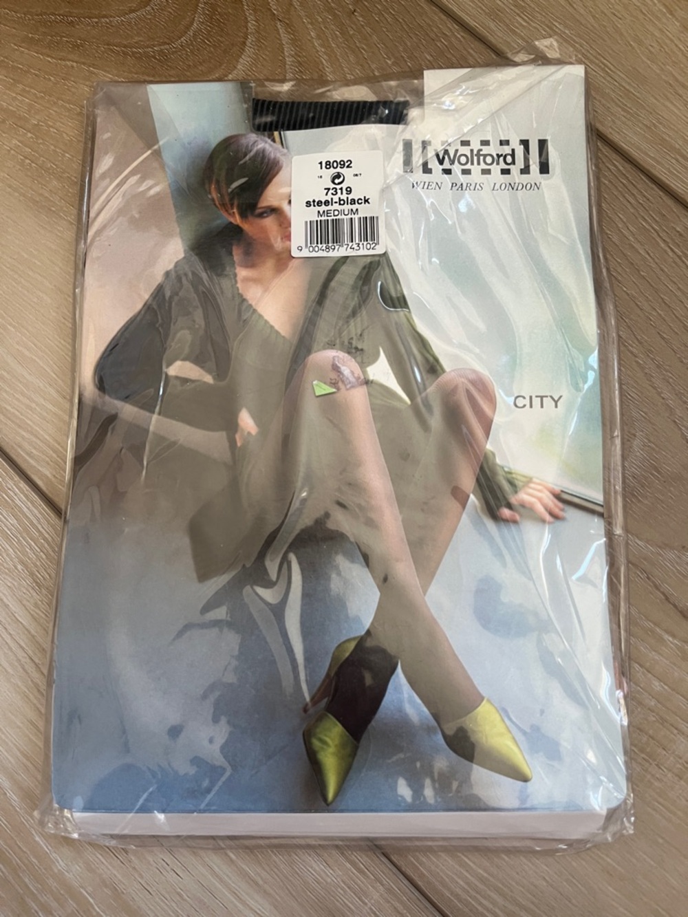 Wolford City Hosiery Tights Black Brown Stripe Size Medium NEW